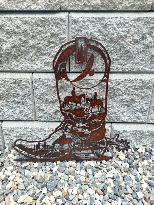 Rustic Cowboy Boot Metal Art