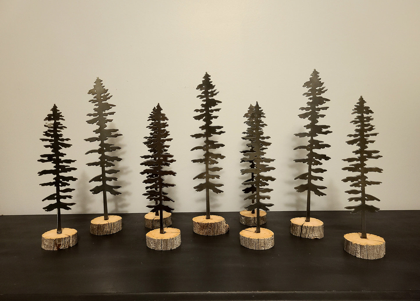 Set of 3 Metal Sitka Trees With Wood Bases