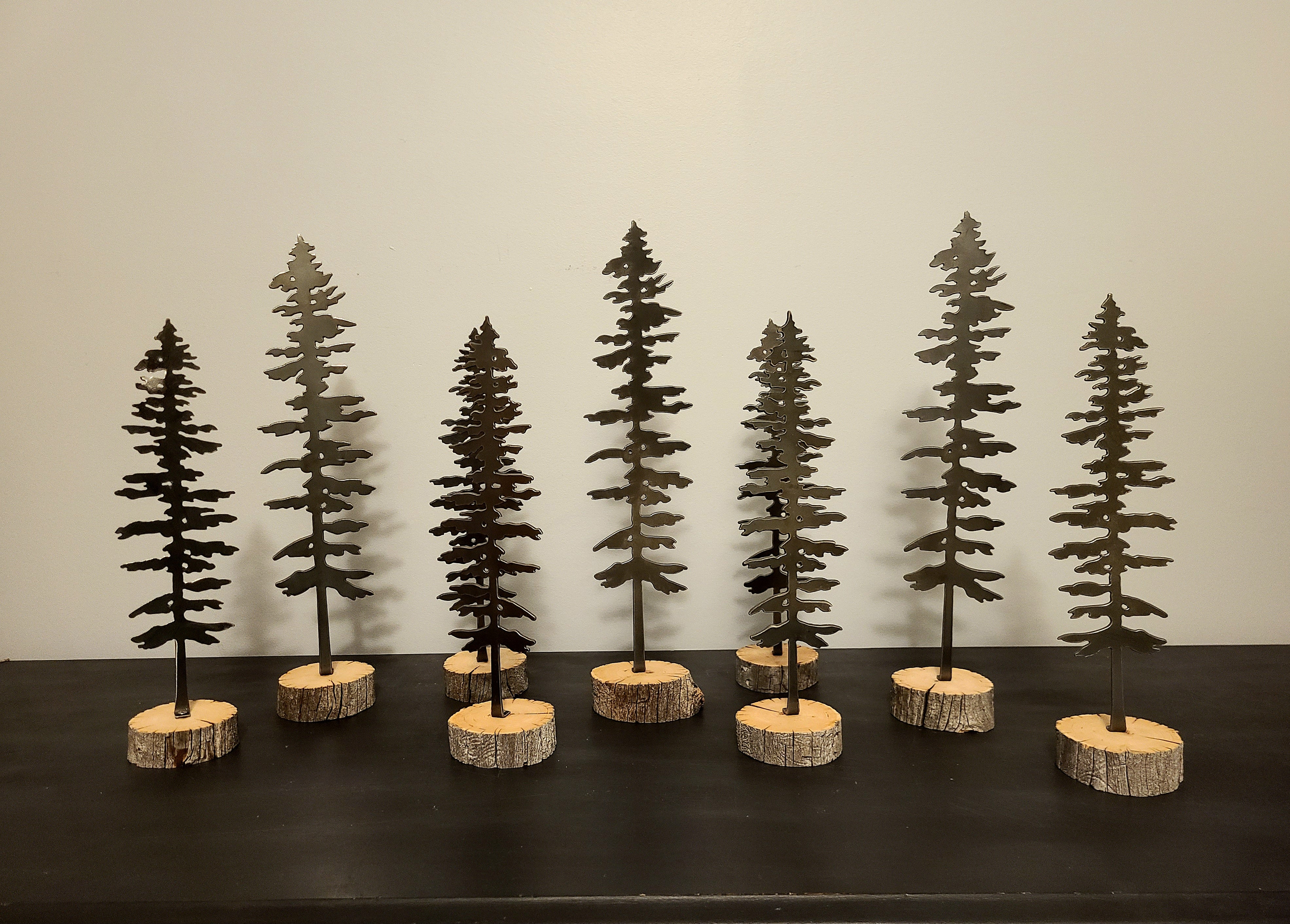 Sitka Wood Sign (Set of 3) Metal Sitka Trees With Wood Bases – Ironwood Industries